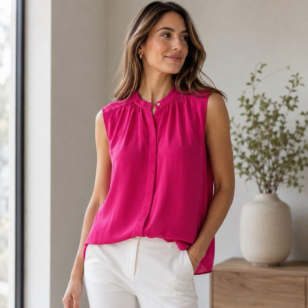 Banana Republic 100% Silk Sleeveless Blouse Medium Magenta Fuchsia Pink Office